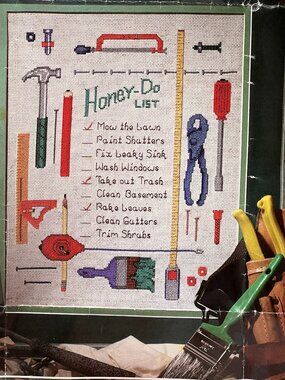 The Hometown Collection Honey-Do List Counted Cross Stitch Kit #5315 Open Pkg